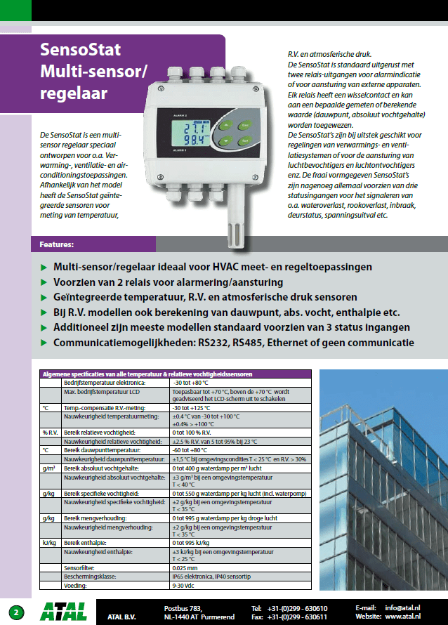 ATAL datasheet Temperatuur-RV-Atmosferische druk